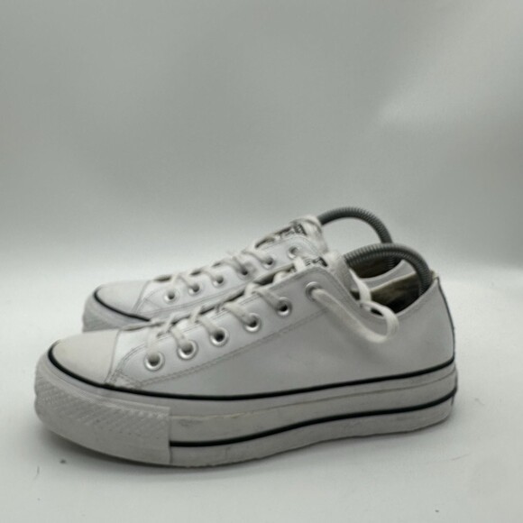 Womens Size 9 Converse Chuck Taylor All Star White Leather Platform Sneakers - Picture 4 of 8